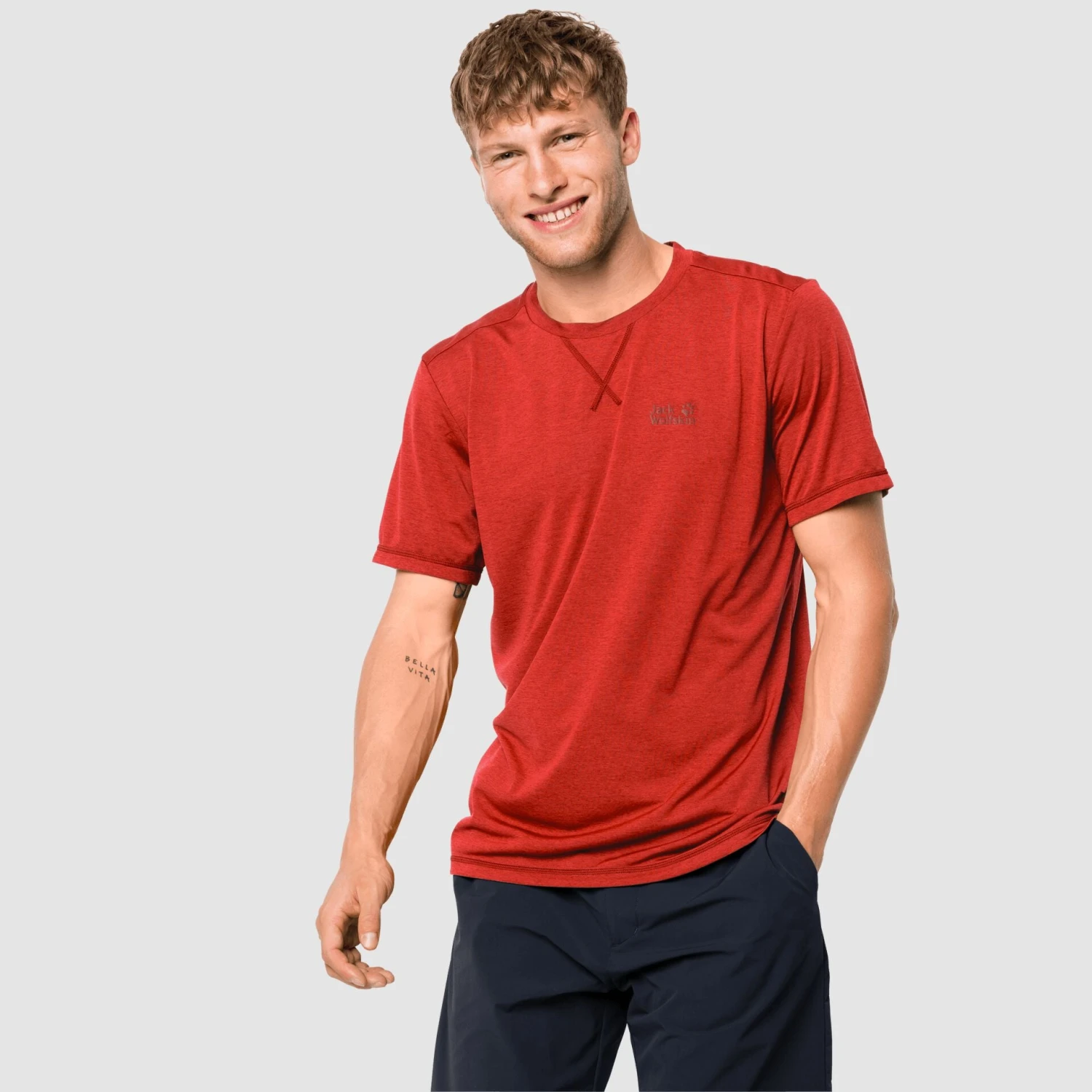 Jack Wolfskin Crosstrail Tee Mens Lava Red 1 Jack Wolfskin Crosstrail Tee Mens Lava Red
